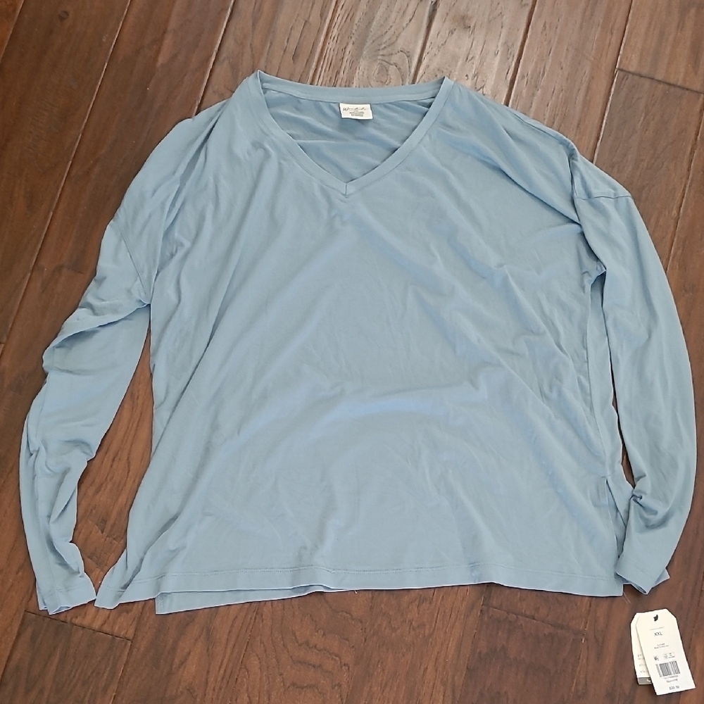 NWT Wonderly Intimates Blue Long Sleeve V-Neck Loungewear Top size XXL
